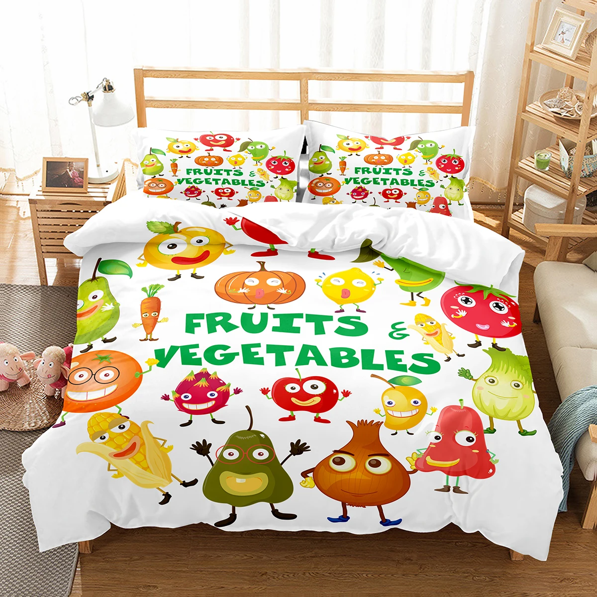 

Cartoon Fruit King Queen Duvet Cover Cute Vegetables Pattern Bedding Set Colorful Food Quilt Cover Polyester Comforter Cover