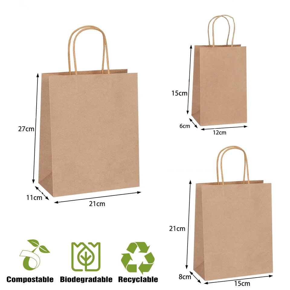 10 Sacchetti Regalo In Carta Kraft Con Manici – Piccoli, Marroni, Riciclabili, Fai Da Te