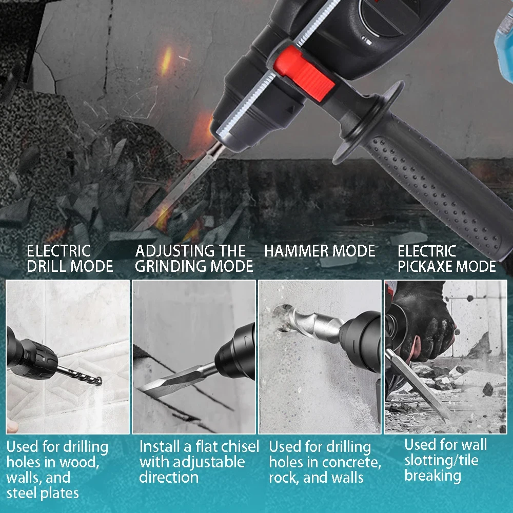 18V 26MM Brushless Cordless Electric Hammer Drill  3500RPM Impact Drill Multifunctional Rotary Electric Pick Drill Power Tools 6