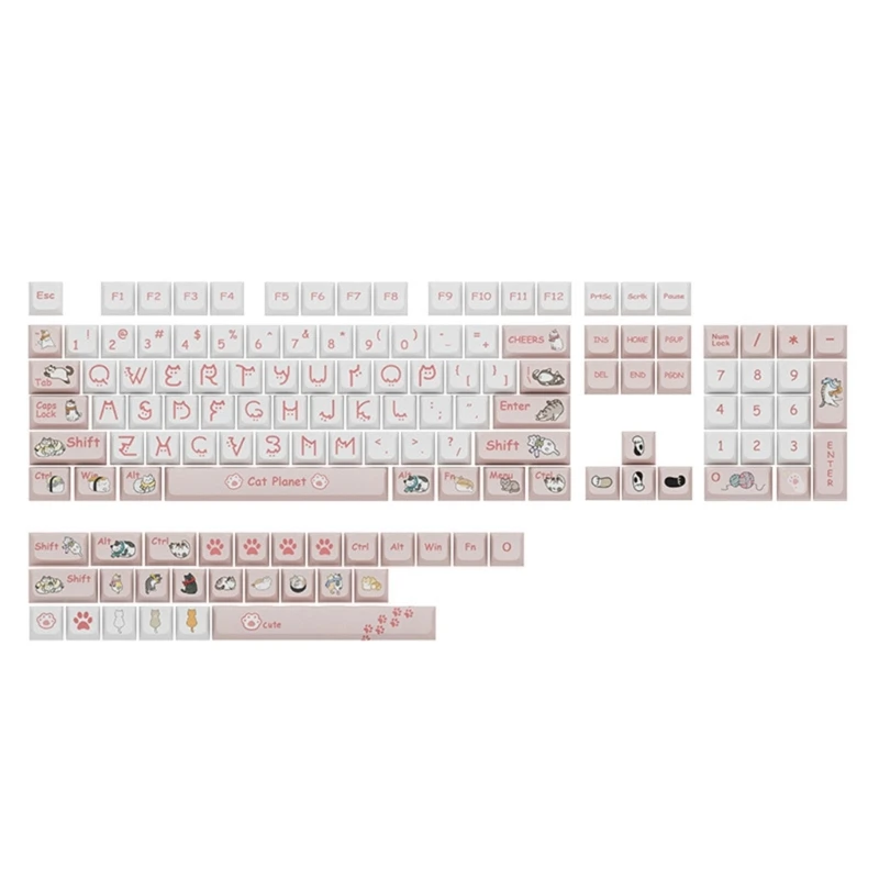 

131 Keys Cat Planet PBT DYE-SUB Keycap XDA Pink Key Caps for Mechanical Gaming Keyboard 61/87/104/108 Keycaps