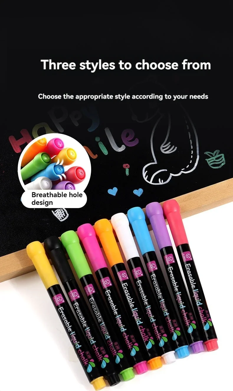 8 Farben 1–2 mm Flüssigkreide, löschbarer Textmarker, fluoreszierender Markierungsstift für Whiteboard, Graffiti, LED-Werbetafel, Weiß – Detail 5