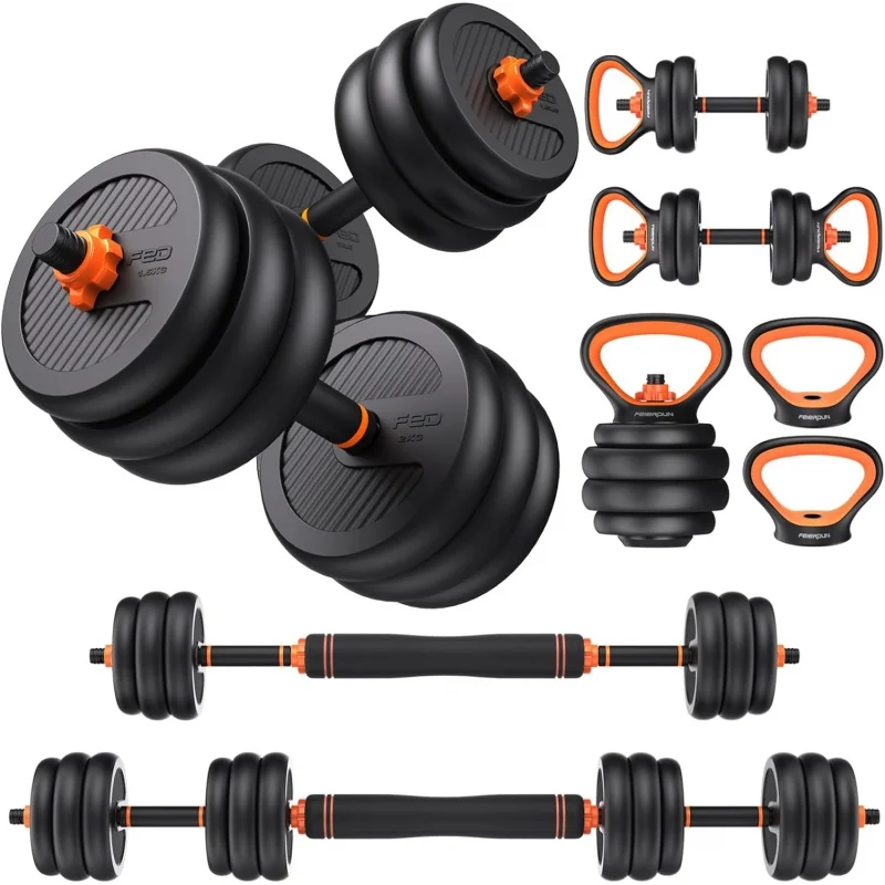 

FEIERDUN Adjustable Dumbbells, 20/30/40/50/70/90lbs Free Weight Set with Connector, 4 in1 Dumbbells Set Used as Barbell, Kettleb