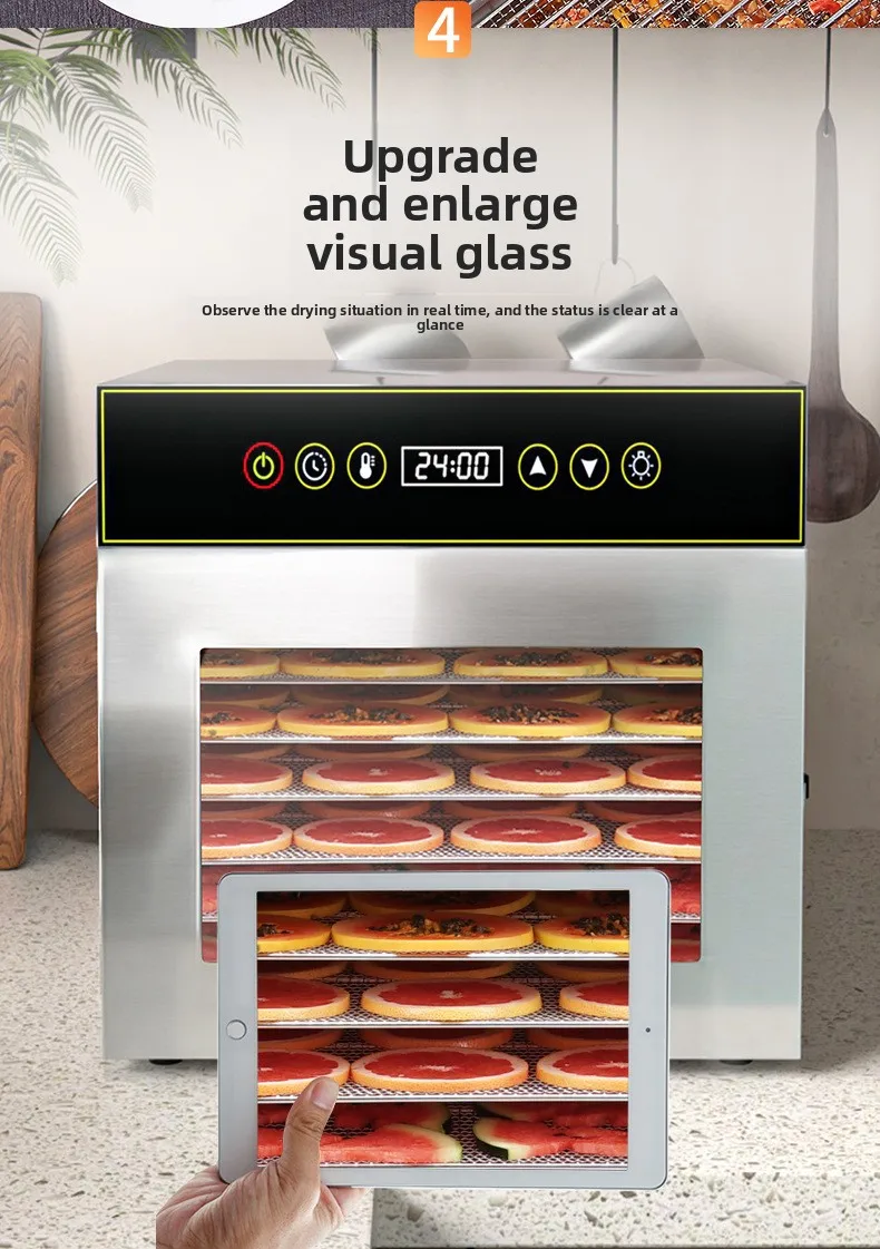 220-V-Dörrgerät mit großem Fassungsvermögen und 8-lagigem Edelstahl für den privaten und gewerblichen Gebrauch – trocknet Bananen, Fleisch und Pilze schnell – Detail 11