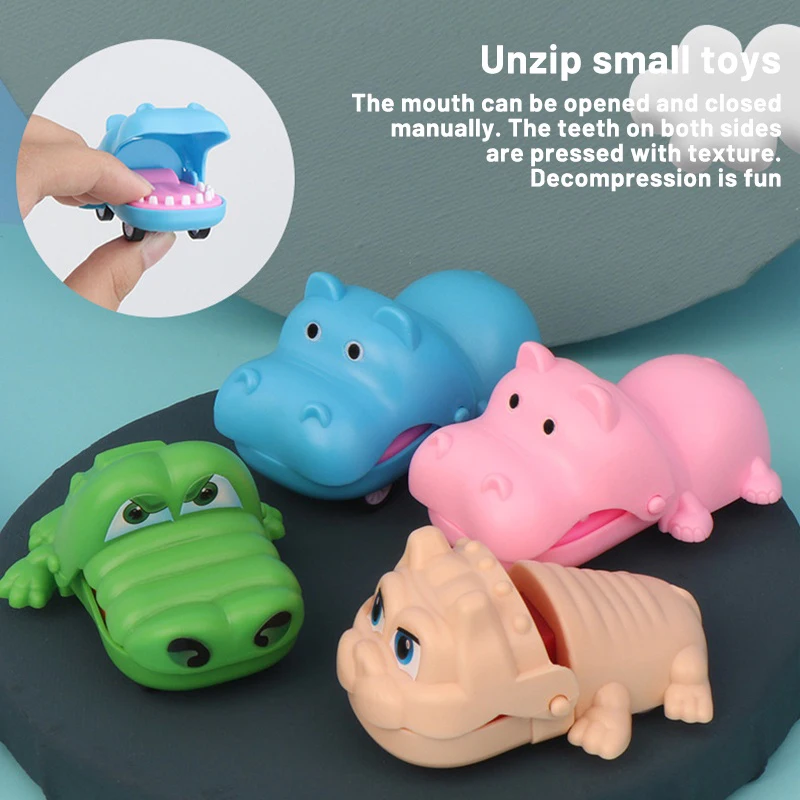 Biting Hand Crocodile Mouth Pull-back Car Toy Cartoon Hippo Dog Animal Pull Back Toy Car Press Teeth Bite Fingers Tricky
