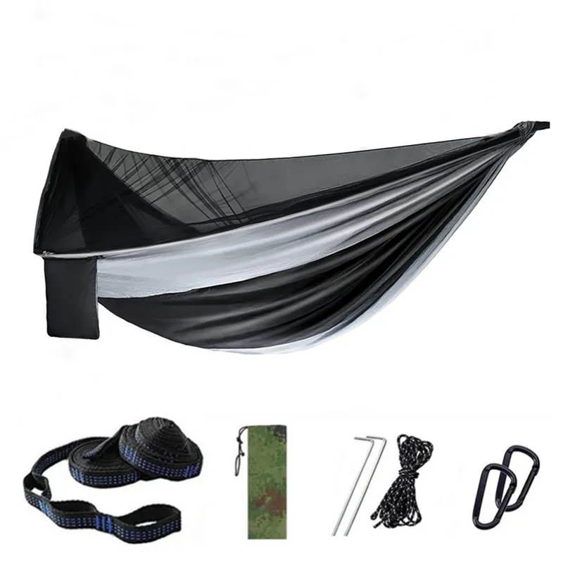 camping hammock 290 x 140cm Ultralight double hammock with mosquito net 300kg load Quick-drying parachute nylon hammock 