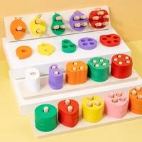 Montessori Wooden Fruit and Vegetable Column Building Blocks Sorting Stacking Toys for Toddlers Educational Shape Color Sorter 1