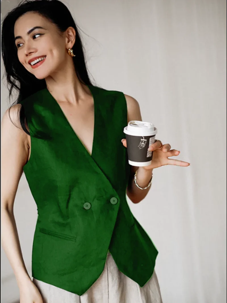 Women's Vest 2023 black sleeveless V-neck casual commuter jacket summer style new in external clothes