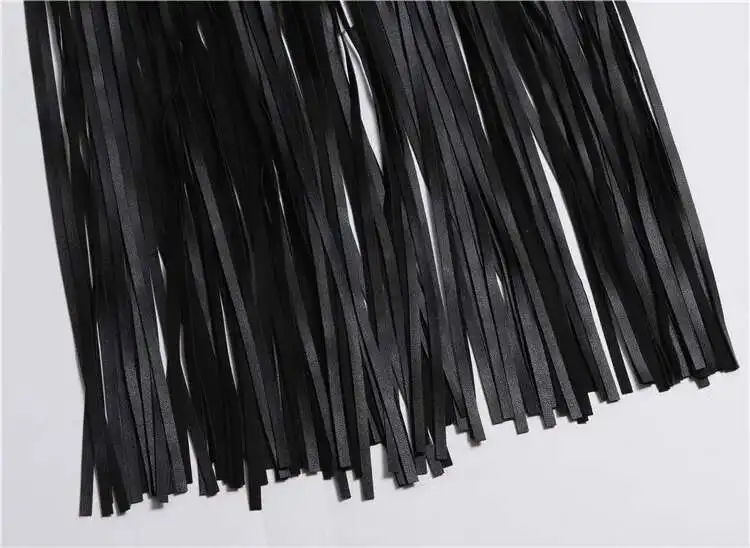 LANMREM Basics PU Leather Skirt Women Belt Black Color High Street Decoration Full Tassels Skirts Female New Fashion 2DC1326 26 S04670202bb304aaa884756c80996d825w