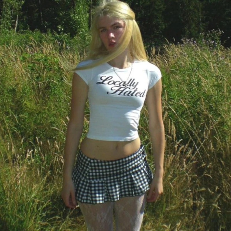 Description Picture 4 of itemGothic Punk Rock Aesthetic Y2K Harajuku Baby Tees Casual Slim Sexy Fashion Short Sleeve Crop Top Vintage Hip Hop Women's Clothes