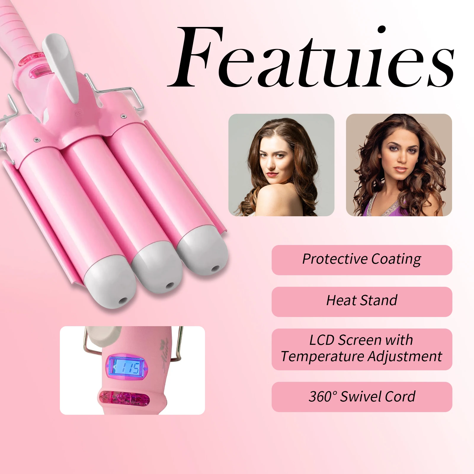 YAWEEN Lcd Curling Iron Professional Ceramic Hair Curler 3 Barrel Hair Curler Irons Wave Fashion Styling Tools hair curler hair iron