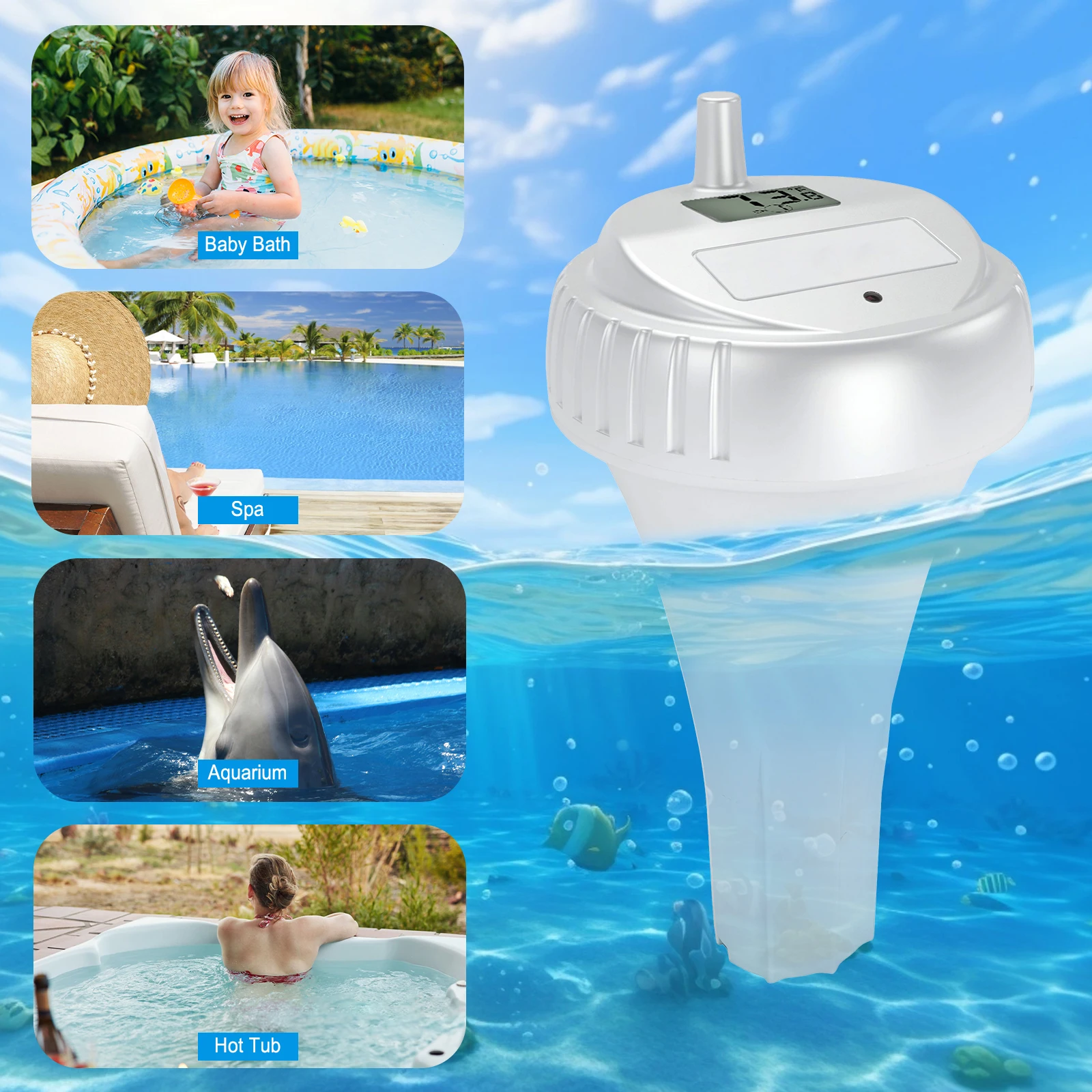 Pool Thermometer Floating Easy Read Wireless Water Temperature Monitor with IPX8
