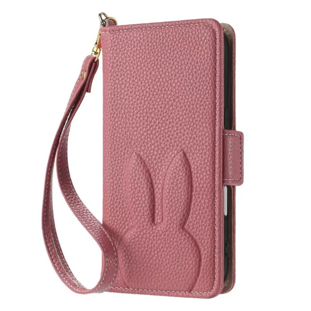 Charming 3D Rabbit & Floral Leather Phone Wallet Case with Card Slot Flip Cover
