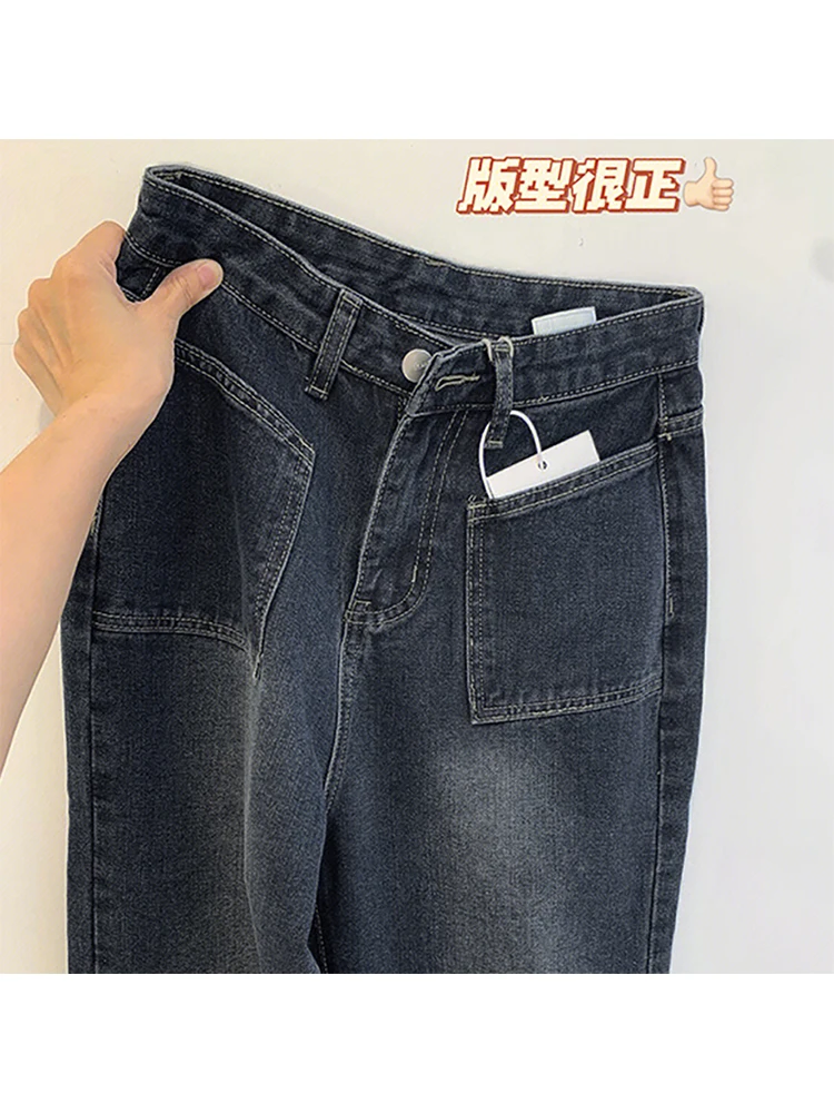 

Женские синие мешковатые джинсовые брюки с высокой талией в Корейском стиле Харадзюку Y2k 90-х эстетичные джинсовые брюки 1920-х годов широкие ковбойские брюки винтажная одежда