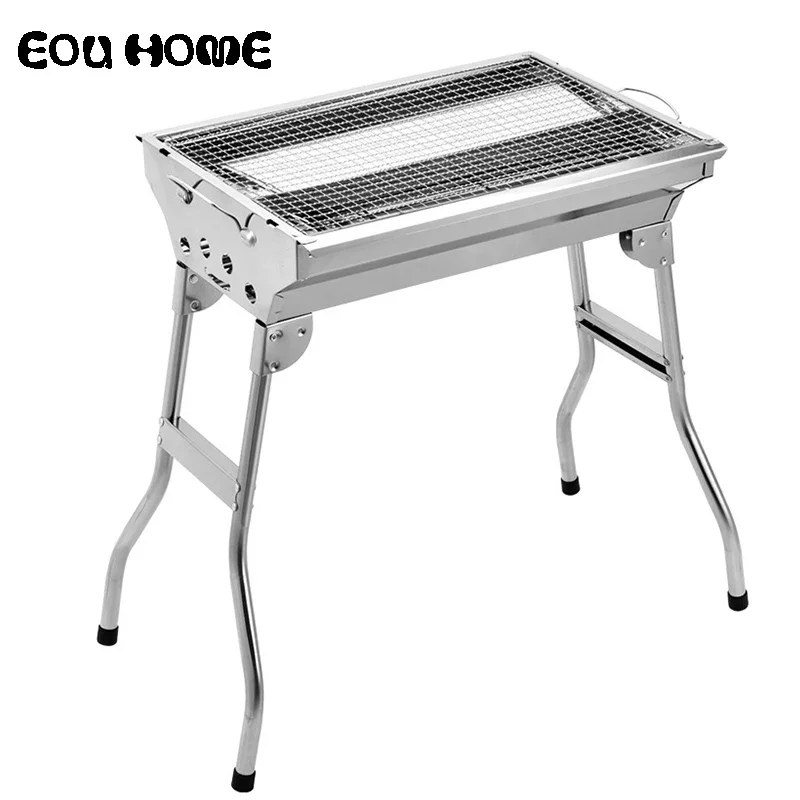 Gril à barbecue pliable en acier inoxydable, brochettes au charbon d'extérieur pour la maison, sans fumée, portable