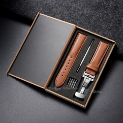 Elegant Calfskin Watch Band with Butterfly Clasp - 22mm (Light brown - silver)