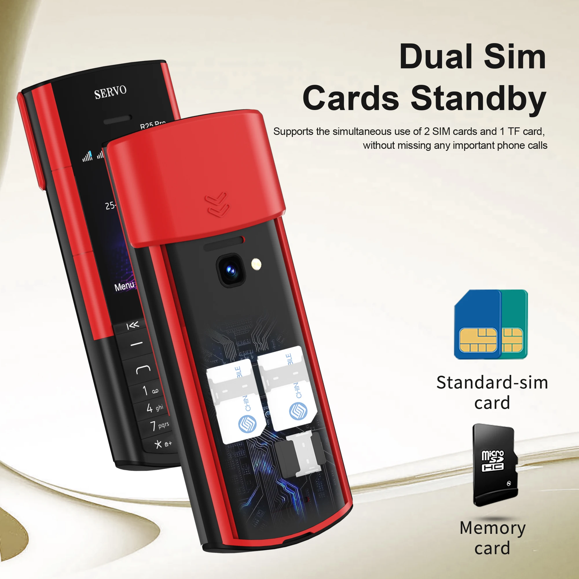 SERVO R25 PRO Bluetooth Earphones Mobile Phone Dual SIM Cards Call Recording Speed Dial FM Radio 2G GSM Button Backup Cellphones