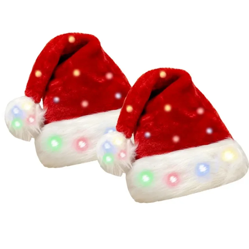 Kids LED Christmas Hat with Light Plush Santa Hats Holiday Christmas Eve Party Decorations for Adults Children Xmas Gifts