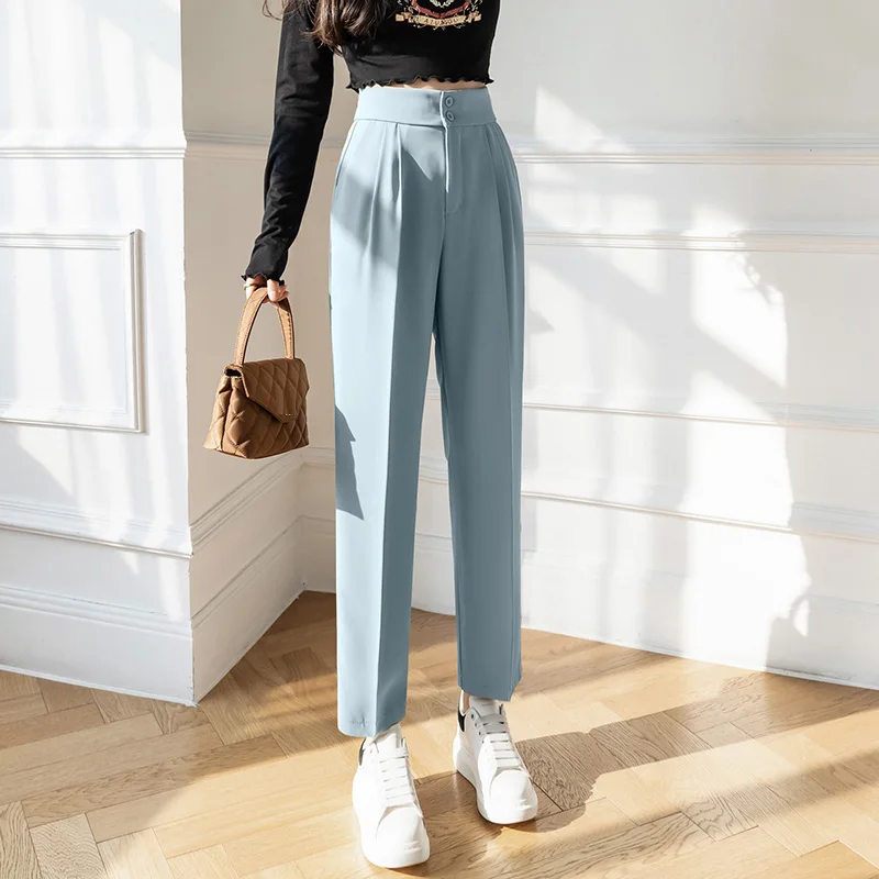 Monbeeph 2022 Women Spring Summer Trousers Suits High Waisted Pant Fashion Office Lady Elegant Casual Famale Stright Pants work pants Pants & Capris