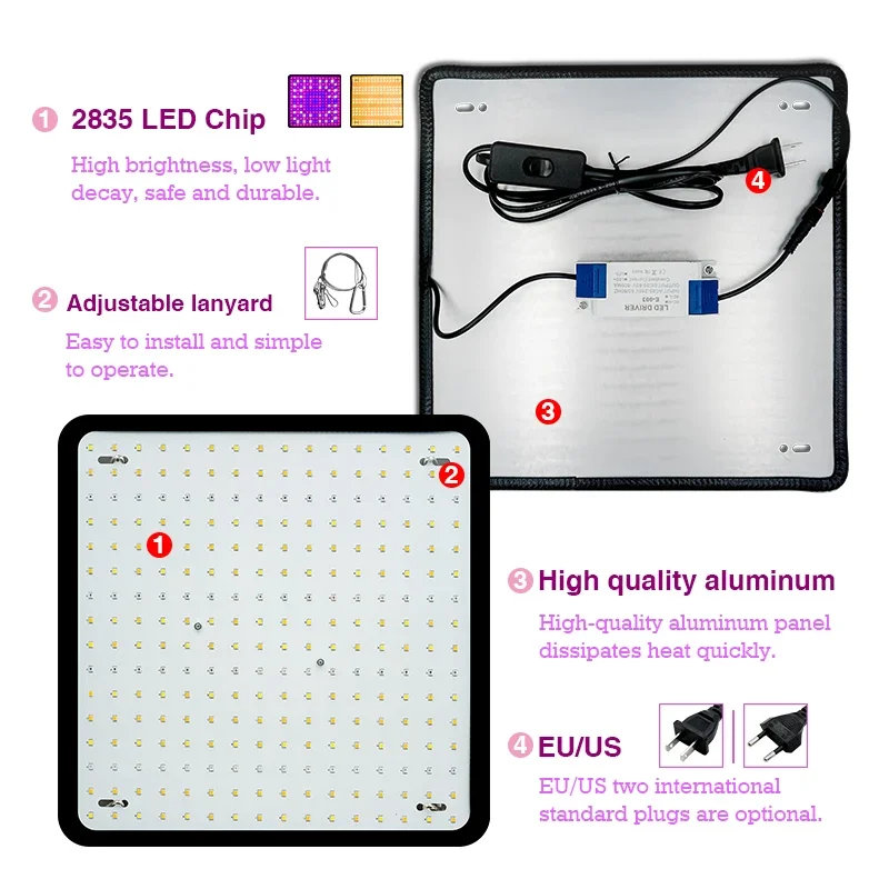 Led Phytolamp Panel Light 1000W AC85-265V Grow Light Phyto Lamp Full Spectrum Bulb Hydroponic Greenhouse Flower Seed Grow Tent