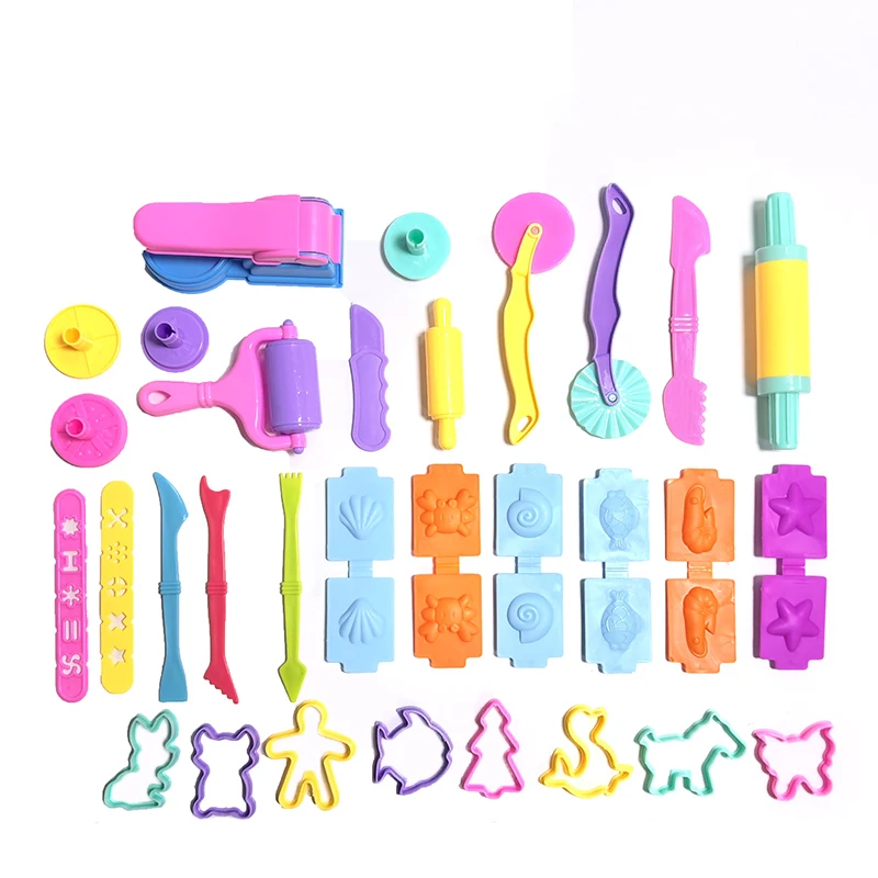 Play Dough Accessories Set 25-32pcs Playdough Tools with Various Plastic Molds Rolling Pins Cutters Clay Model for Children Kids play dough tools