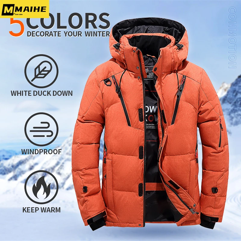 Down Jacket Men White Duck Winter Coat Windproof Warm Parkas Travel Camping Overcoat New in Thicken Solid Color Hooded Clothing 2021 new high quality down jacket men winter warm solid color 90% white duck down coat male hooded thicken parkas mens overcoat