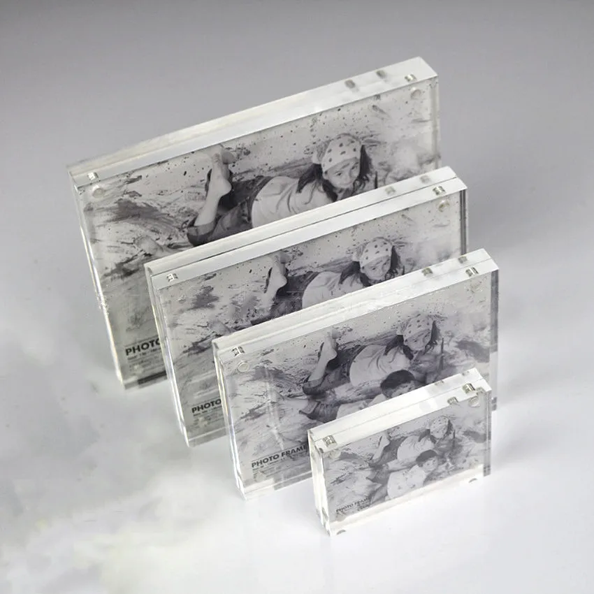 Acrylic Photo Picture Frame Display Show Stand Holder Clear Plastic Crystal Magnet Sucked on Desktop 1Pack
