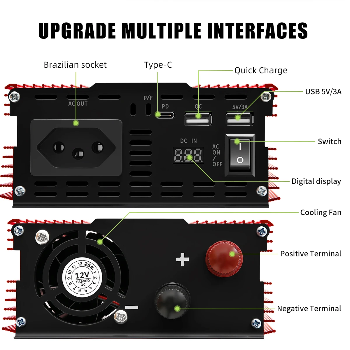 인버터 DC12V/24V AC 110V/220V 60HZ 변형 웨이브 인버터 4000W 태양열 자동차 전력 변환기, 브라질 소켓