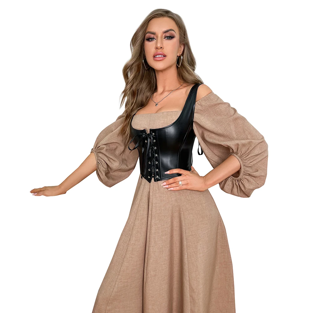 Corset Bustier Top Leather Tank Crop Top Women Summer Lace-Up Vest Camisole Club Wear Sleeveless