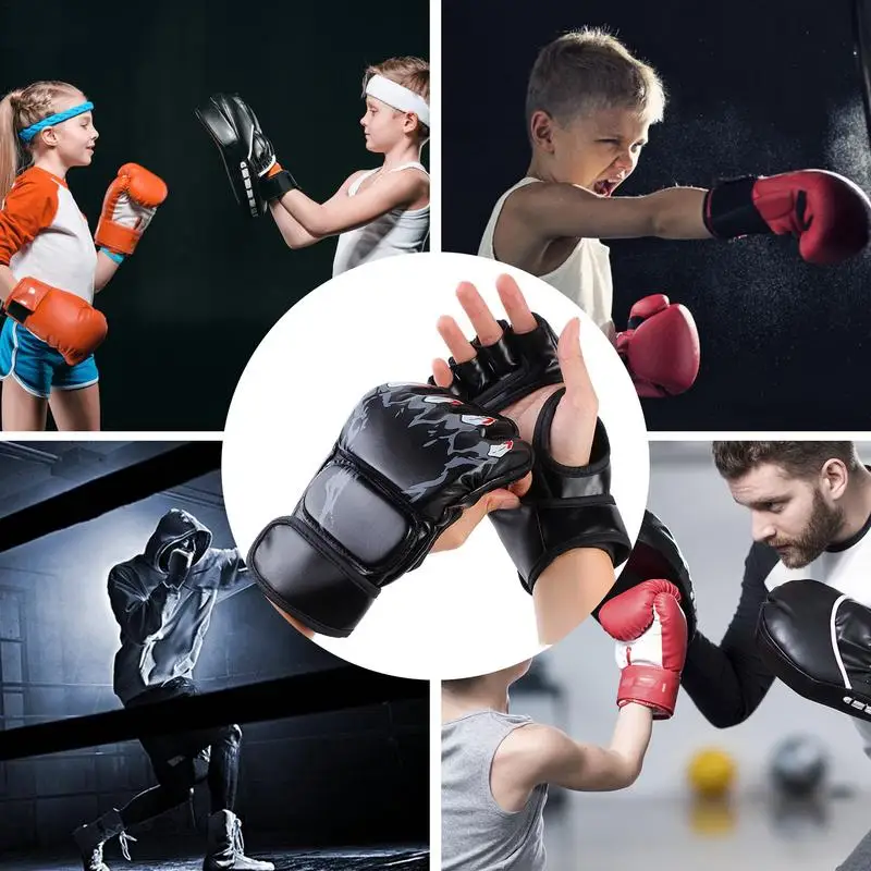 Boxing Training Gloves Anti-Injury Shock Absorb Boxing Gloves Half Finger Adjustable Mitts Wrist Support For Kickboxing Cage