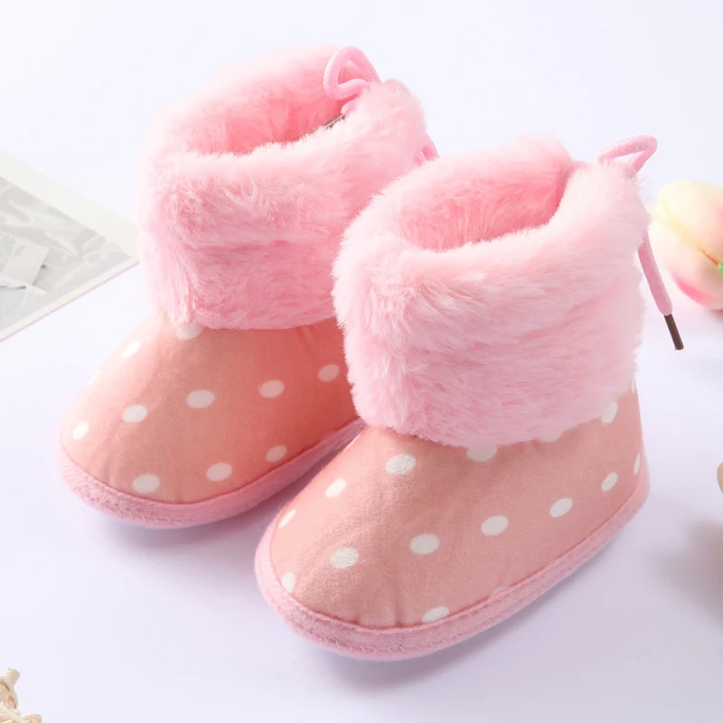Baby Girl Boy Soft Sole Cotton Shoes Polka Dot Plus Velvet Snow Boots Baby First Walking Shoes Boots