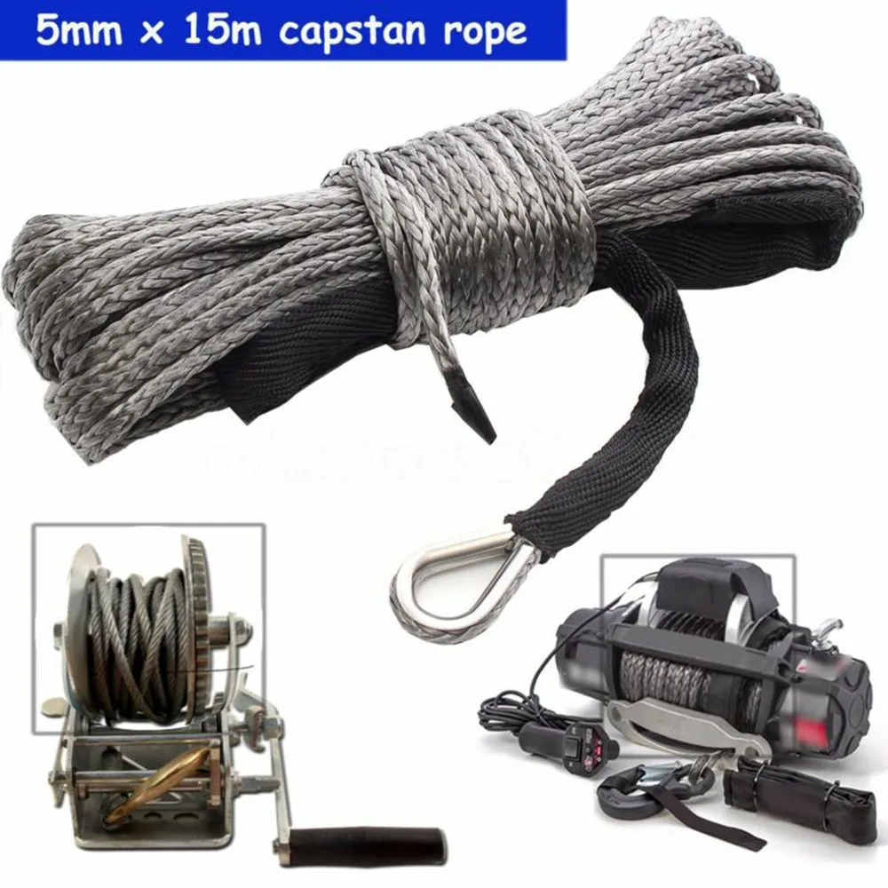 

1pc 15m Gray Winch Rope ATV UTV High Strength Synthetic Winch Line Cable Rope Tow Cord With Sheath Gray With 50cm Nylon Sheath