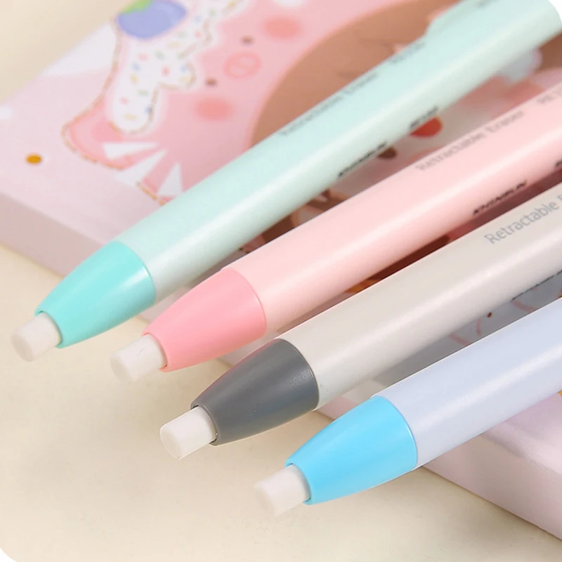 KHINSUN Press Retractable Pencil Eraser Correction Stationery Pen Style Pencil Rubber for Kids Writing School Supplies Erasers 6