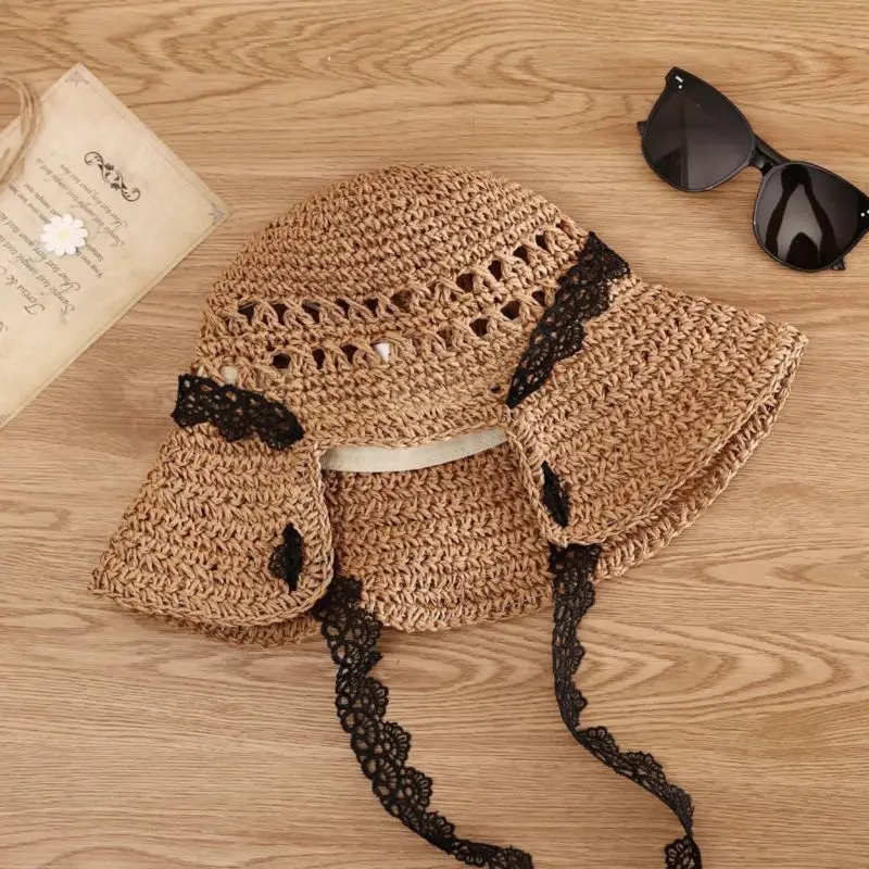 Summer Women Straw Hats Large Brim Outdoor Camping UV Protection Beach Caps