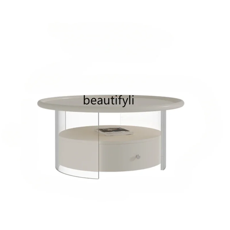 

French Cream Style Tea Table Design Sense Small Apartment Living Room Pine Drawer round Suspension Tea Table furniture