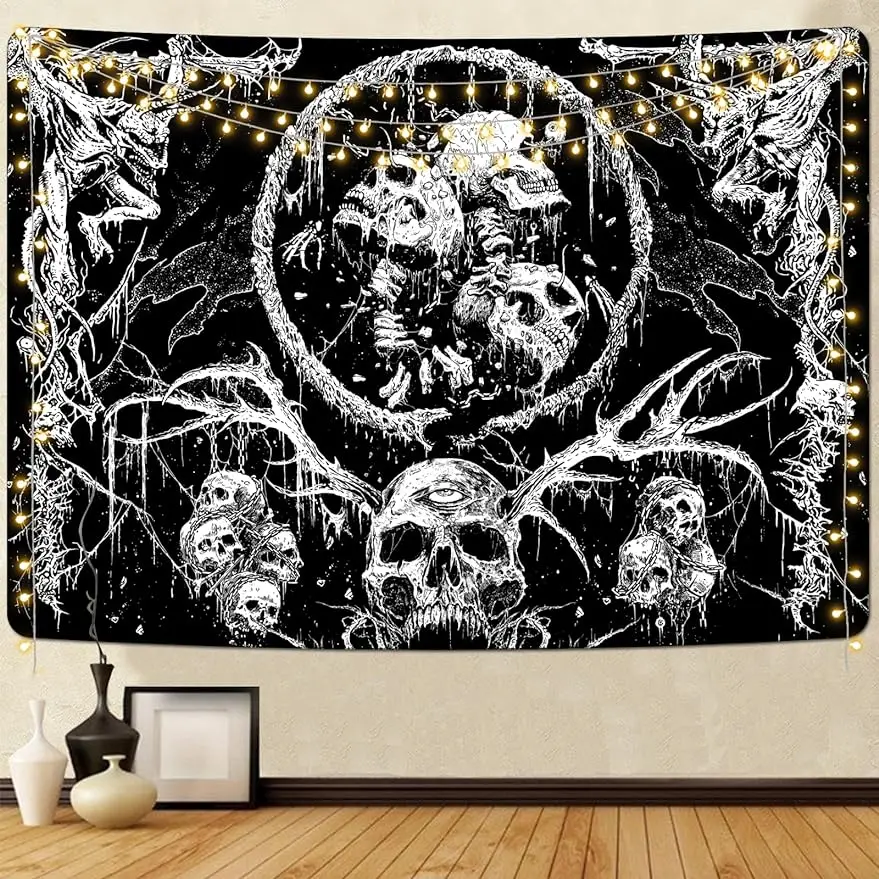 

Skull Tapestry Goat Skeleton Eye Tapestries Black and White Tapestry Gothic Devil Dragon Tapestry Demon Satan Tapestry