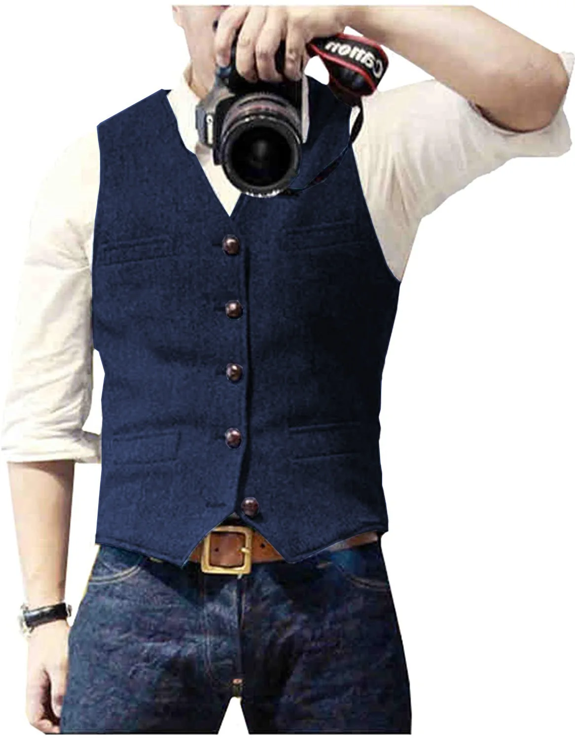 Men's Suit Vest Military Green Single Breasted Blended  Men Vest Denim Jeans Waistcoat Jacket Slim Fit Casual Formal Business 5