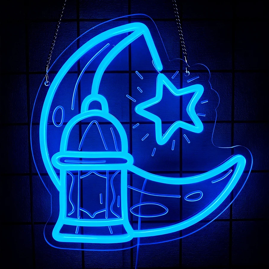 별과 달 LED 네온사인, 3D 조각 아이콘 벽 장식, 침실, 거실, 생일 파티, 라마단 벽 램프, USB 전원.