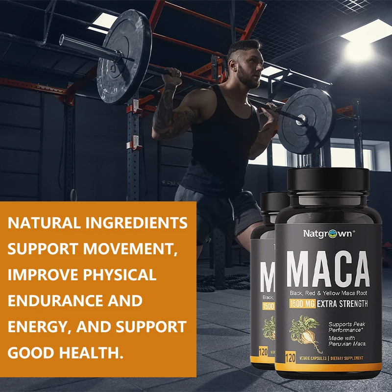 Maca Root Capsules (Black + Red + Yellow), Men's Health & Natural Energy, Mood & Performance, Muscle