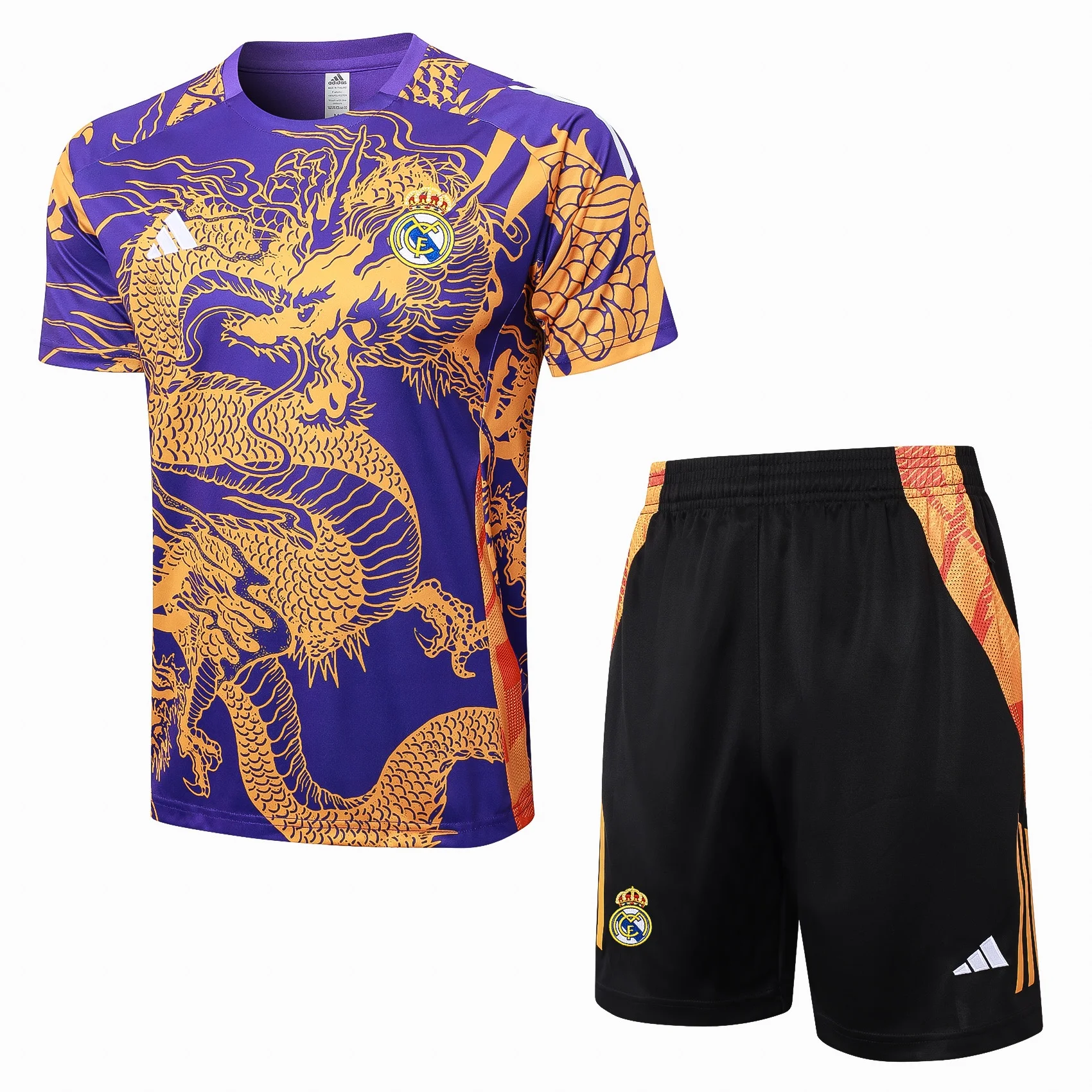Adidas Soccer Jerseys Men Dragon Fashionable Short-sleeved Polyester Comfortable Trendy Training Suit Purple Black