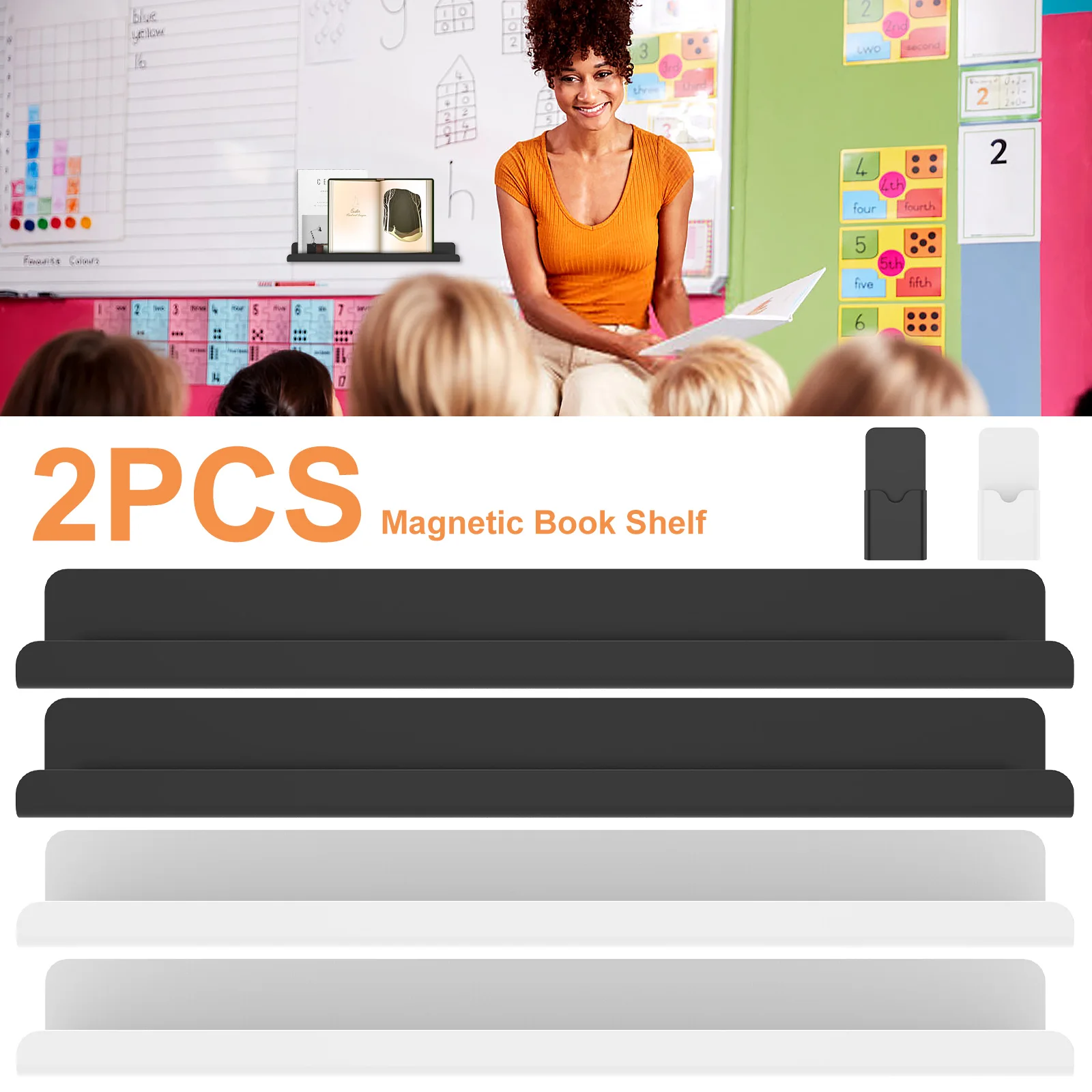 

2Pcs Magnetic Book Shelf for Whiteboard Acrylic Magnetic Book Holder with Pen Container Magnetic Floating Book Display Shelf