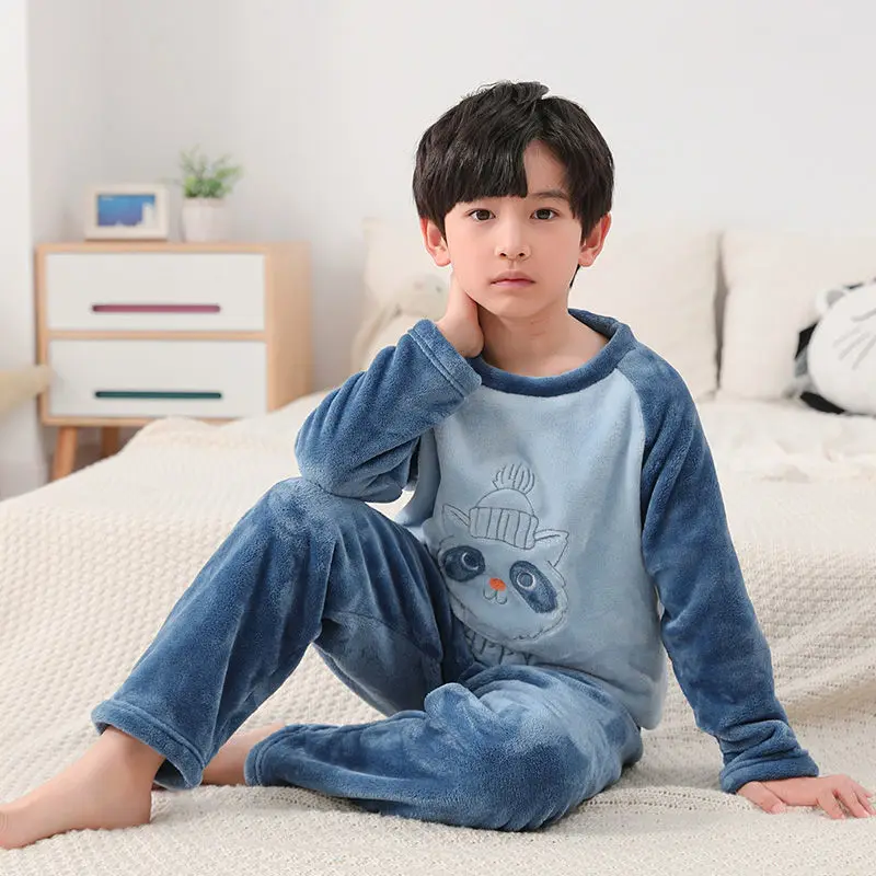 thumbnail image 1 of Pijamas de invierno de manga larga para bebés, ropa de dormir para niños, conjuntos de pijamas de lana para adolescentes, 6, 8, 10, 12, 15 años, 1 of 5