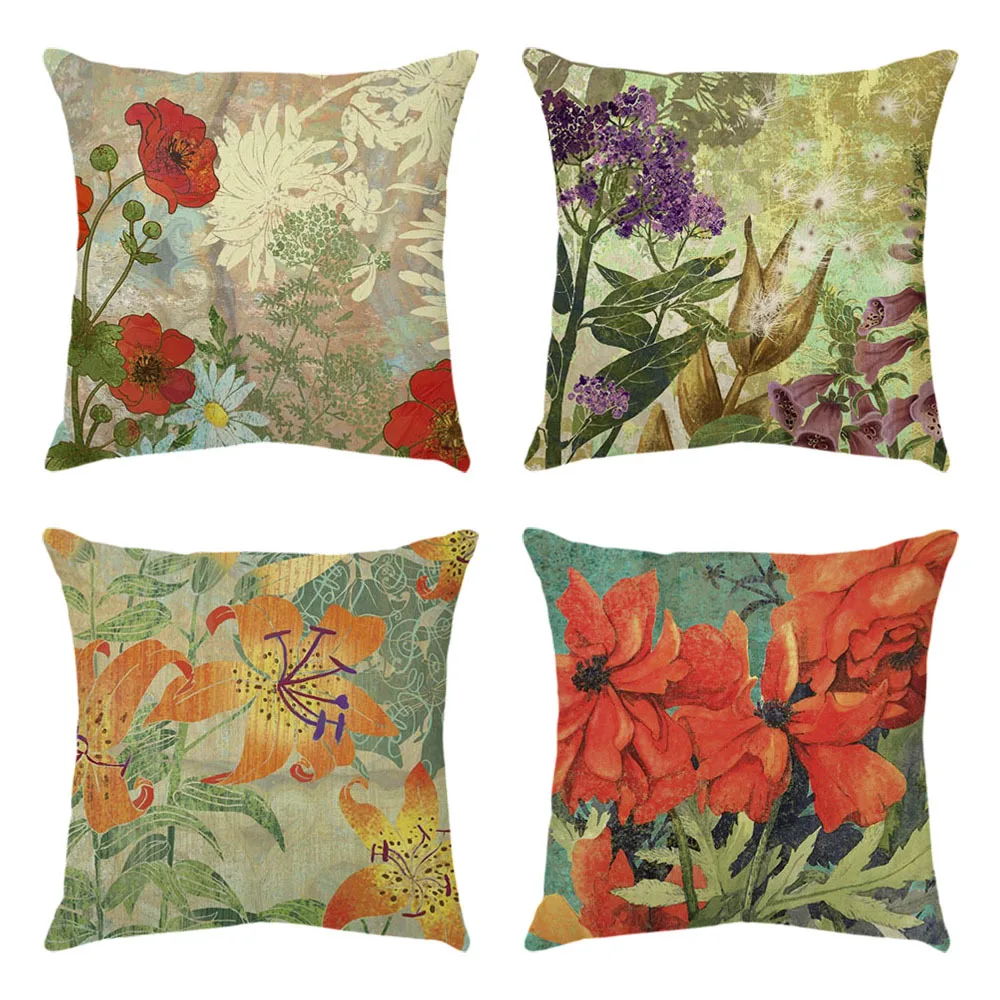 

Summer Flowers Decorating Pillow Covers 18x18 inch Set of 4 for Home Decor Gorgeous Poppy Flowers Throw Pillow Cushion Cases