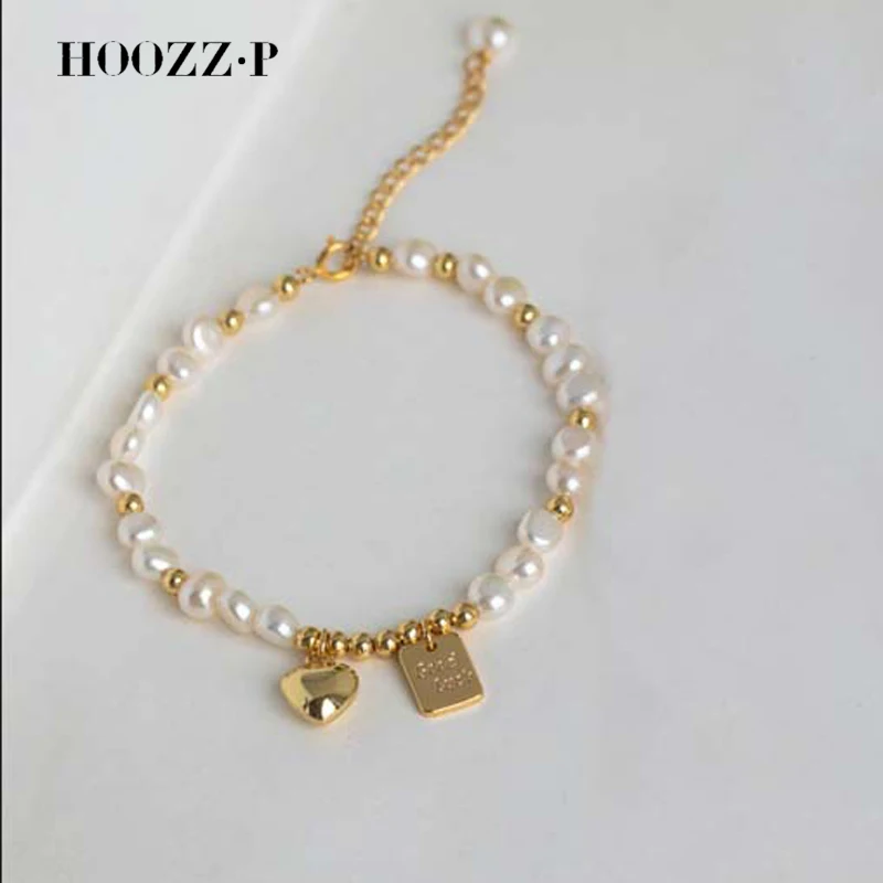 HOOZ Z.P 여성용 바로크 진주 목걸이 팔찌, 미니 화이트, 천연 담수 양식, 무당 벌레 작은 사랑 하트 쥬얼리, 2023 신제품