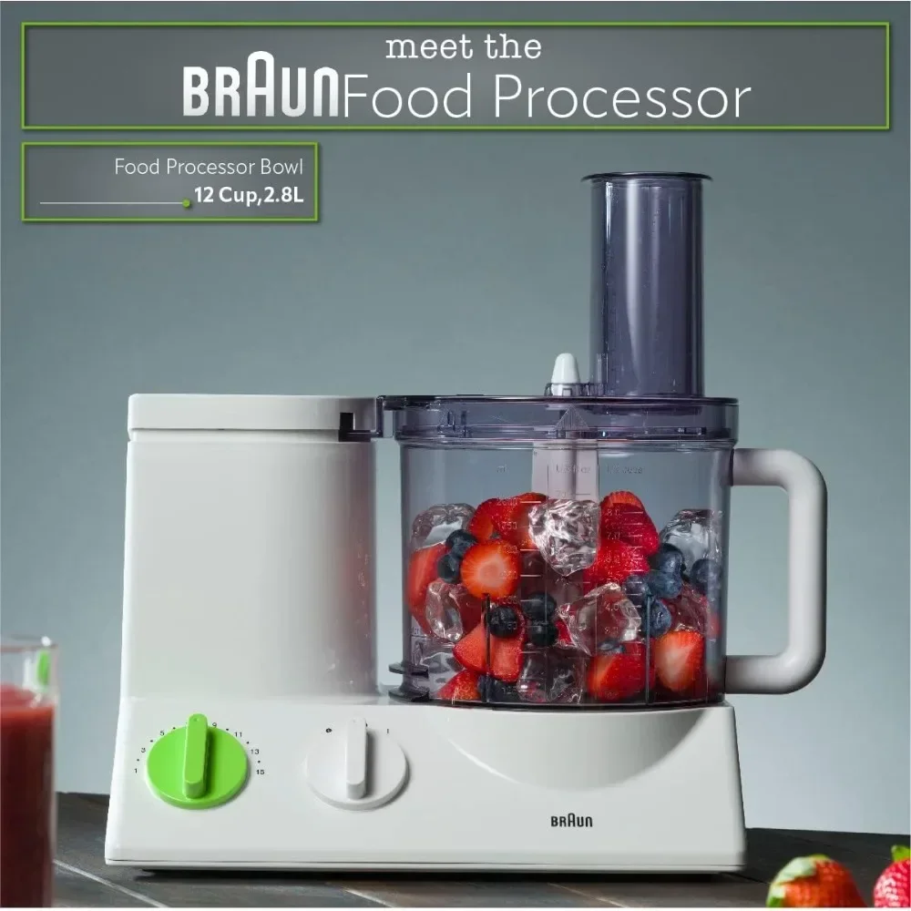 12 Cup Food Processor Ultra Quiet Powerful motor, includes 7 Attachment Blades + Chopper and Citrus Juicer , Made i 2