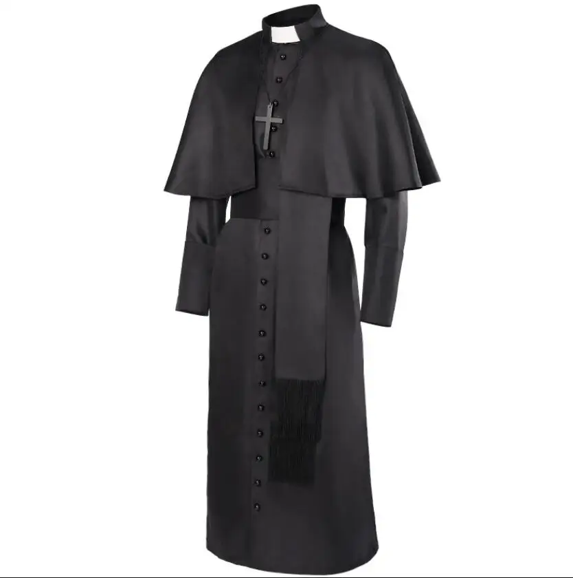 Disfraz de sacerdote medieval, disfraz de sacerdote de la iglesia católica, disfraz de sacerdote, papa, pastor, misa, túnica de misionero, sotana del clero