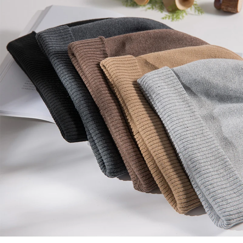 VISROVER 6 colors solid real cashmere beanies winter hat for woman acrylic hat woman Autumn Warm skullies for man Wholesales 6