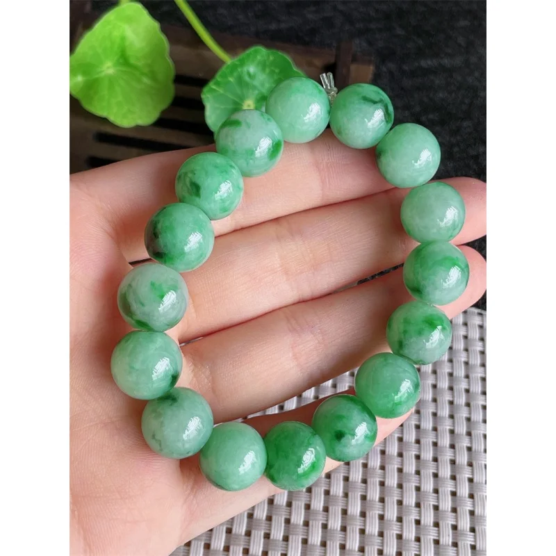 

Myanmar Natural a Bracelet Bead Ice-like Full Green round Beads Jade 16 56.21G