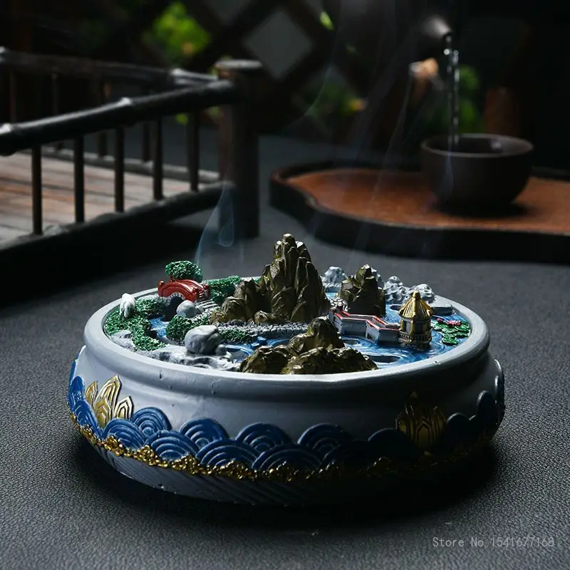 Creative Micro Landscape Incense Burner Resin, Household Indoor Tea Room Decorations, Mosquito Incense, Aromatherapy Burner, 1Pc