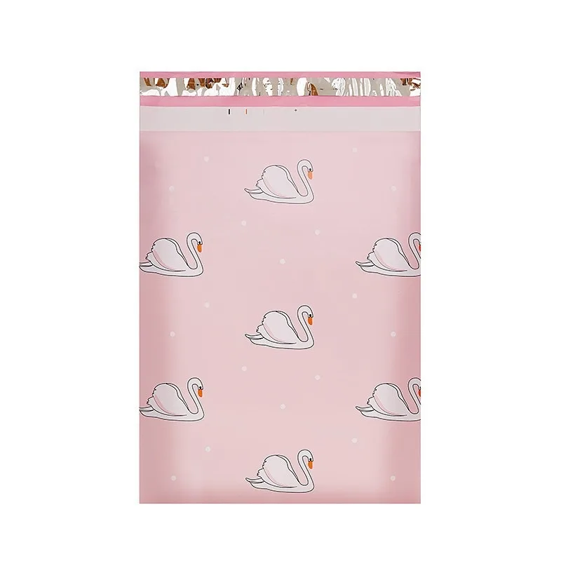 50枚入り 可愛いピンクの白鳥柄ポリメーラー 自己粘着式防水配送袋 小規模ビジネス衣料品ブティック包装用