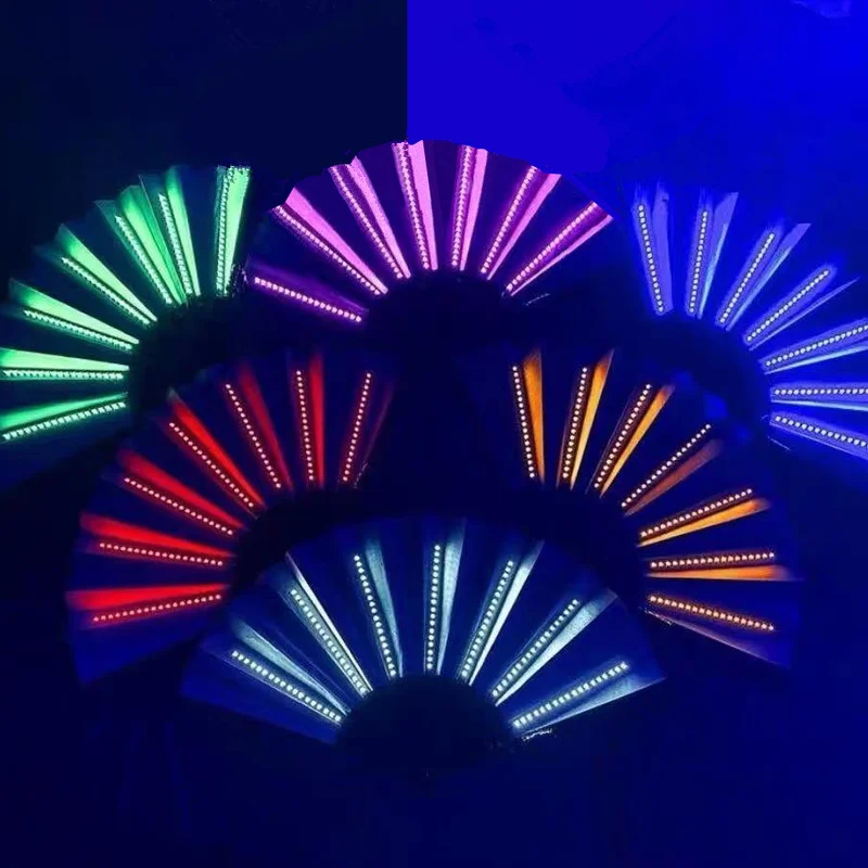 Glow Folding LED Fan Dancing Lights Fan Night Show Fluorescent Bar Night Club Party Gifts Glow In The Dark Halloween Decoration